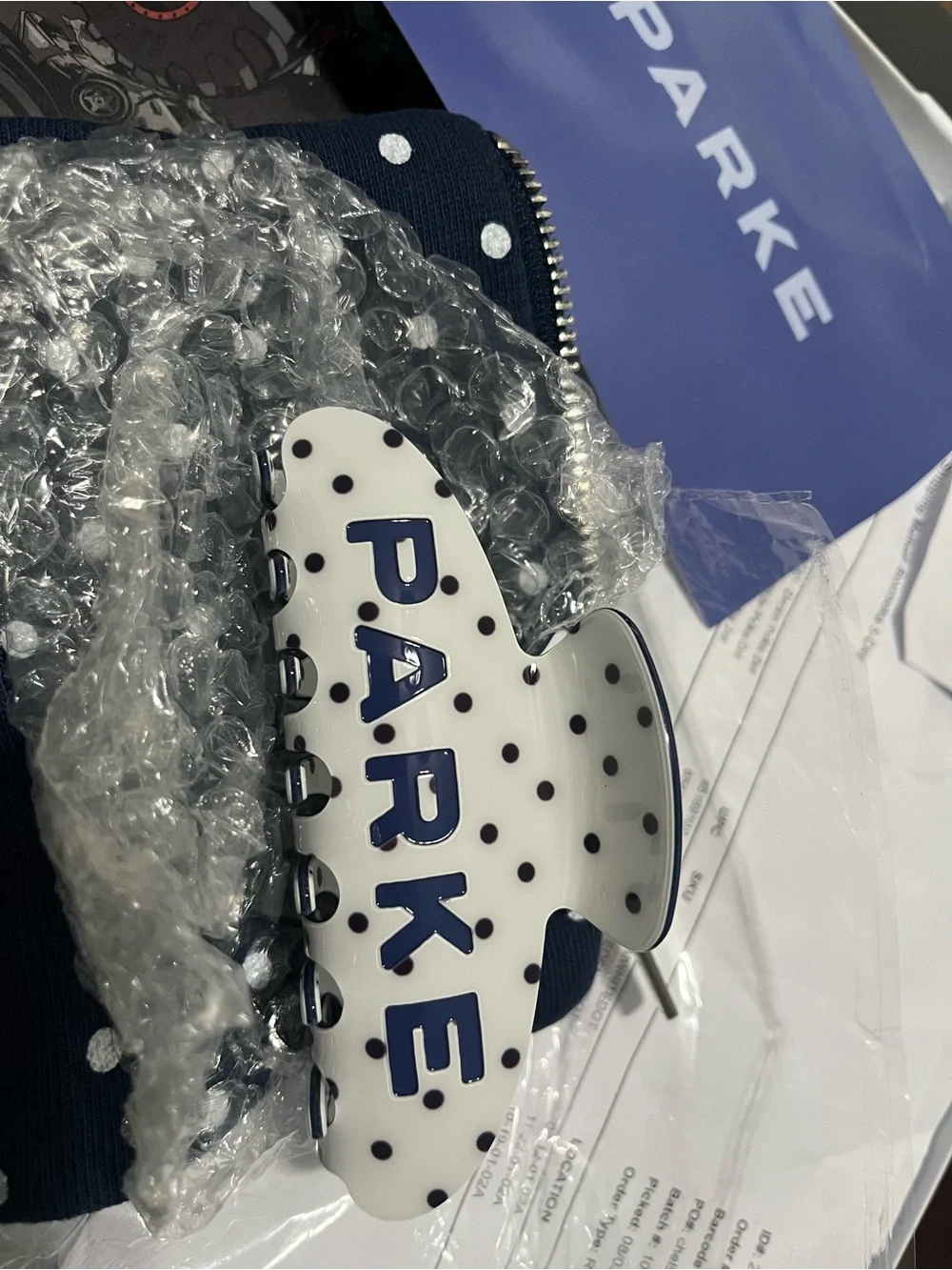 Parke  White and Navy Polka-Dot Claw Hair Clip